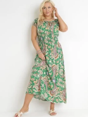 Zielona Rozkloszowana Sukienka Hiszpanka Maxi z Gumkami w Pasie z Bawełny Briyenn generation