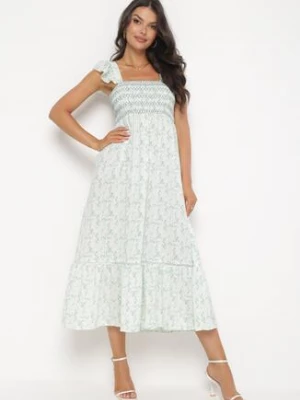 Zielona Rozkloszowana Sukienka Maxi na Szerokich Ramiączkach z Falbankami Trentia rosa