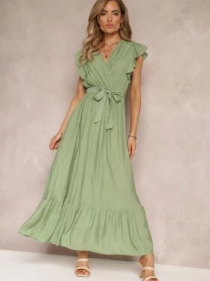 Zielona Rozkloszowana Sukienka Maxi z Gumką w Talii Lavla