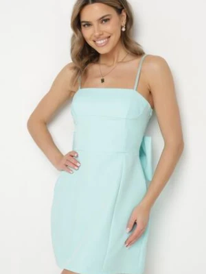 Zielona Rozkloszowana Sukienka na Ramiączkach Zdobiona Dużą Kokardą Lavvia allyson