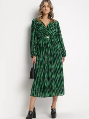 Zielona Rozkloszowana Sukienka Plisowana z Paskiem Famalee retro & icone