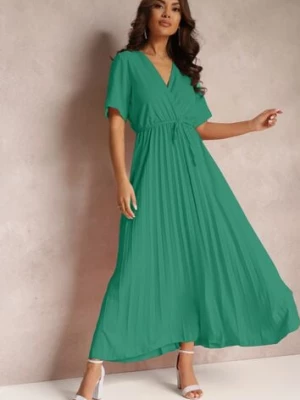 Zielona Rozkloszowana Sukienka Plisowana z Wiązanym Paskiem Eilemona lily rose