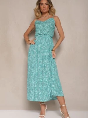 Zielona Rozkloszowana Sukienka z Bawełny na Ramiączkach Jenarissea defox