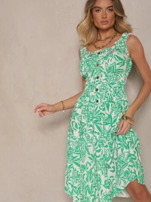 Zielona Rozkloszowana Sukienka z Bawełny z Guzikami Lisanissea defox