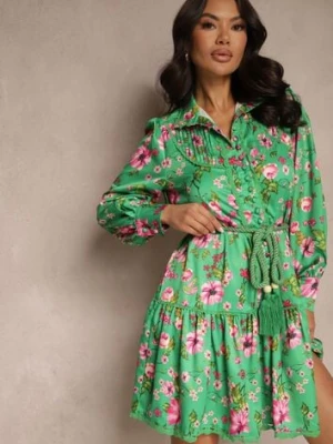 Zielona Rozkloszowana Sukienka z Koronkowymi Wstawkami i Sznurkiem Payten elsa.m by may