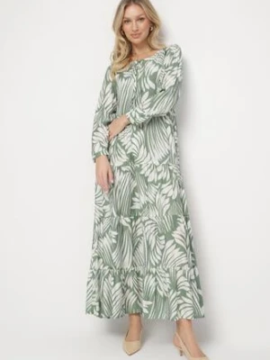 Zielona Rozkloszowana Sukienka z Wiskozą Zdobiona Abstrakcyjnym Wzorem Ivelavia rosa