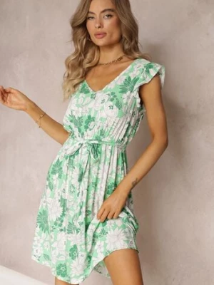Zielona Rozkloszowana Sukienka z Wiskozy i Wiązanym Paskiem Anzio cflo
