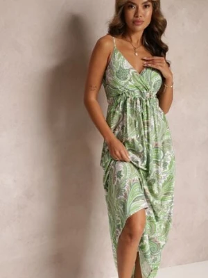 Zielona Rozkloszowana Sukienka z Wiskozy w Fantazyjny Print Eirlina cflo