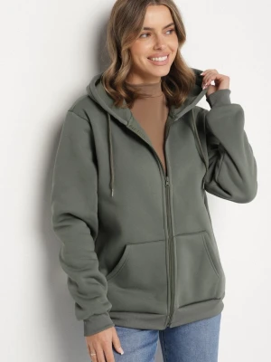 Zielona Rozpinana Bluza z Kapturem Typu Oversize Diosa Swest