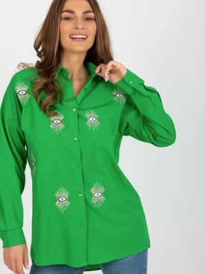 Zielona rozpinana koszula oversize z haftem