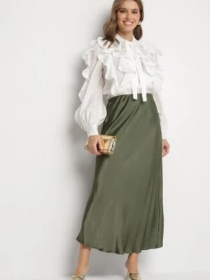Zielona Spódnica Satynowa z Wiskozy o Rozkloszowanym Kroju Hanorilae jumelle