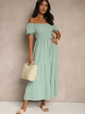 Zielona Sukienka Hiszpanka z Marszczoną Górą Lumirielle j&x