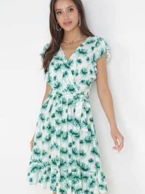 Zielona Sukienka Kopertowa z Gumką w Talii Mubill