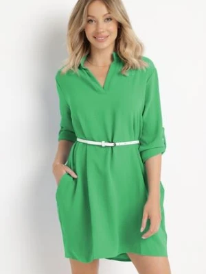 Zielona Sukienka Koszulowa o Rozkloszowanym Fasonie Neoriana metro five