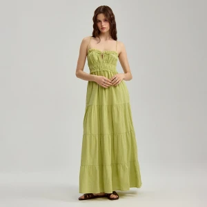 Zielona sukienka maxi fit&flare z kieszeniami i falbanami House