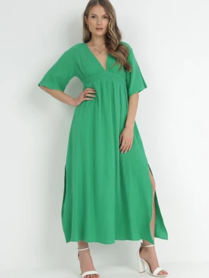 Zielona Sukienka Maxi z Gumką w Pasie i Wiązaniem na Karku Titaphine Retro & Icone
