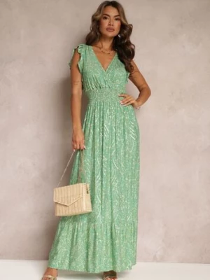 Zielona Sukienka Maxi z Metaliczną Aplikacją Wykonana z Wiskozy Akella cflo