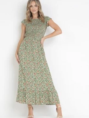 Zielona Sukienka Maxi z Wiskozy w Kwiaty Annunali