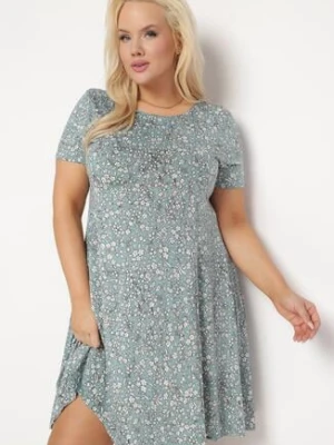 Zielona Sukienka Mini w Drobne Kwiatki z Elastycznej Wiskozy Megarra sweet&girl