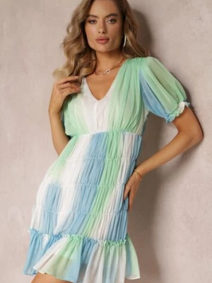 Zielona Sukienka Mini z Rozkloszowanym Dołem i Falbankami Cointa allyson