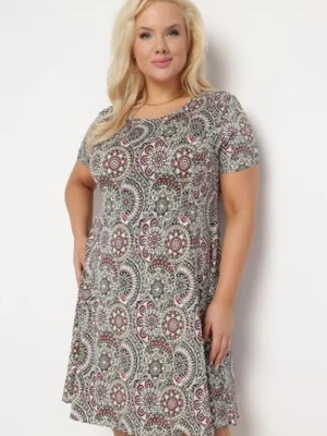 Zielona Sukienka Mini z Wiskozy o Rozkloszowanym Fasonie Boho Aiselle sweet&girl