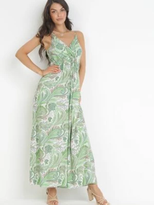 Zielona Sukienka na Ramiączkach z Kopertowym Dekoltem Eiliri