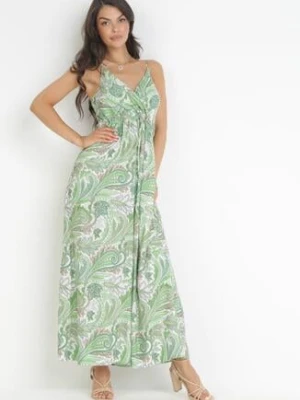 Zielona Sukienka na Ramiączkach z Kopertowym Dekoltem Eiliri cflo