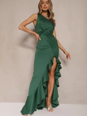 Zielona Sukienka na Ramię Ozdobiona Falbaną Lunivaria messaya