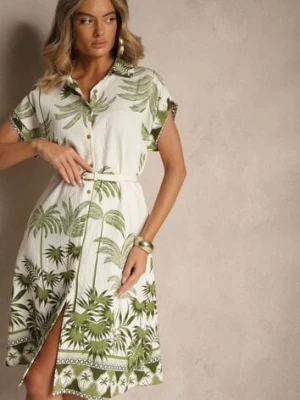 Zielona Sukienka Oversize z Wiskozą o Koszulowym Kroju Folavira rosa