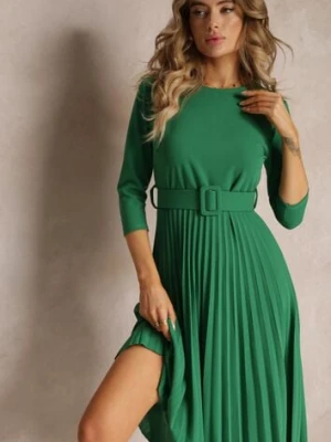 Zielona Sukienka Plisowana z Paskiem Valfe new collection