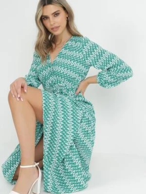 Zielona Sukienka Rozkloszowana z Gumką w Pasie Mosho rosa