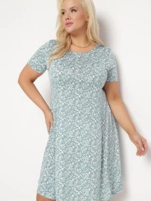 Zielona Sukienka w Drobne Kwiatki z Krótkim Rękawem z Wiskozy Cilarnid sweet&girl