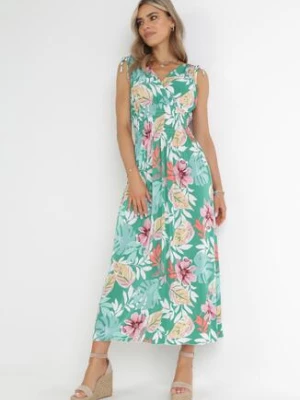 Zielona Sukienka w Kwiaty z Gumką w Pasie Dionothy j&x