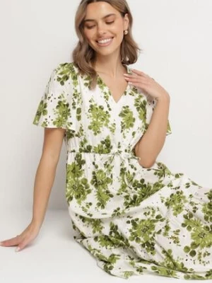 Zielona Sukienka z Bawełny Ażurowa w Kwiaty z Rozkloszowanym Dołem Florbia rosa