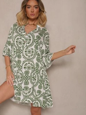 Zielona Sukienka z Bawełny o Rozkloszowanym Kroju Ozdobiona Guzikami Janivra defox