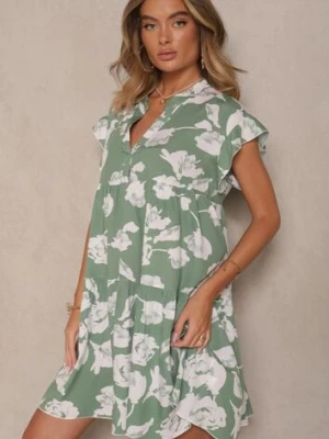 Zielona Sukienka z Bawełny Ozdobiona Kwiatami Liranea defox