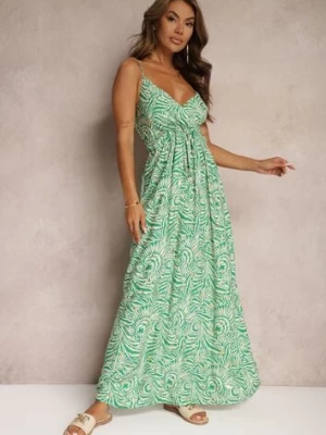 Zielona Sukienka z Bawełny Rozkloszowana na Cienkich Ramiączkach Risandras rosa