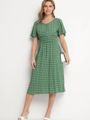 Zielona Sukienka z Bawełny Rozkloszowana w Kropki Toliennea defox