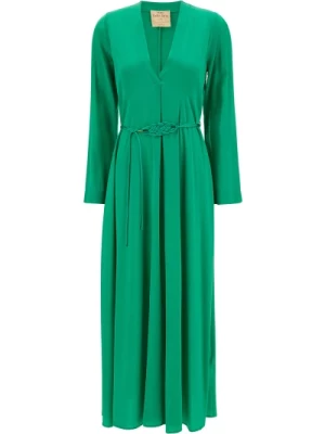 Zielona Sukienka z Długimi Rękawami z Jedwabiu Satynowego Forte Forte