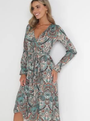 Zielona Sukienka z Gumką w Pasie i Wzorem Paisley Faendra by swan