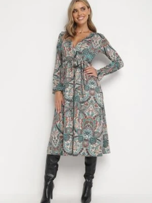 Zielona Sukienka z Gumką w Pasie i Wzorem Paisley Faendra by swan