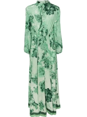 Zielona Sukienka z Jedwabiu z Kwiatowym Wzorem F.r.s For Restless Sleepers