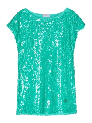 Zielona Sukienka z Pajetek w Stylu T-Shirt Chiara Ferragni Collection