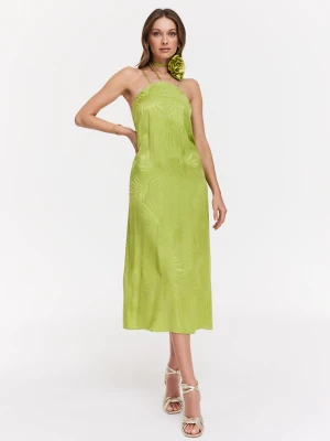 Zielona sukienka z roślinnym wzorem TARANKO
