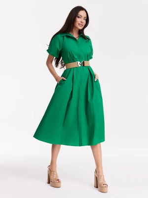 Zielona sukienka z rozkloszowanym dołem TARANKO