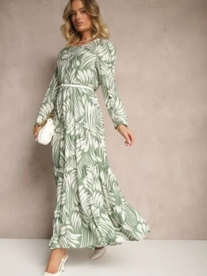 Zielona Sukienka z Wiskozą o Rozkloszowanym Kroju w Abstrakcyjny Wzór Grelaviel rosa