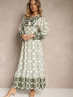 Zielona Sukienka z Wiskozą Ozdobiona Wiązaniem i Falbanką Efamarea elsa.m by may