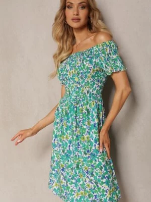 Zielona Sukienka z Wiskozy Hiszpanka z Gumką w Pasie Atriada cflo