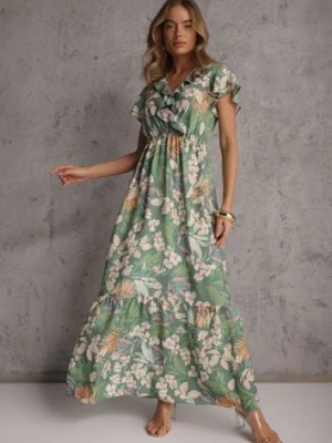 Zielona Sukienka z Wiskozy Maxi w Kwiaty Mahiza