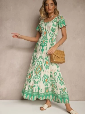 Zielona Sukienka z Wiskozy Ozdobiona Geometrycznym Motywem Clevessa rosita